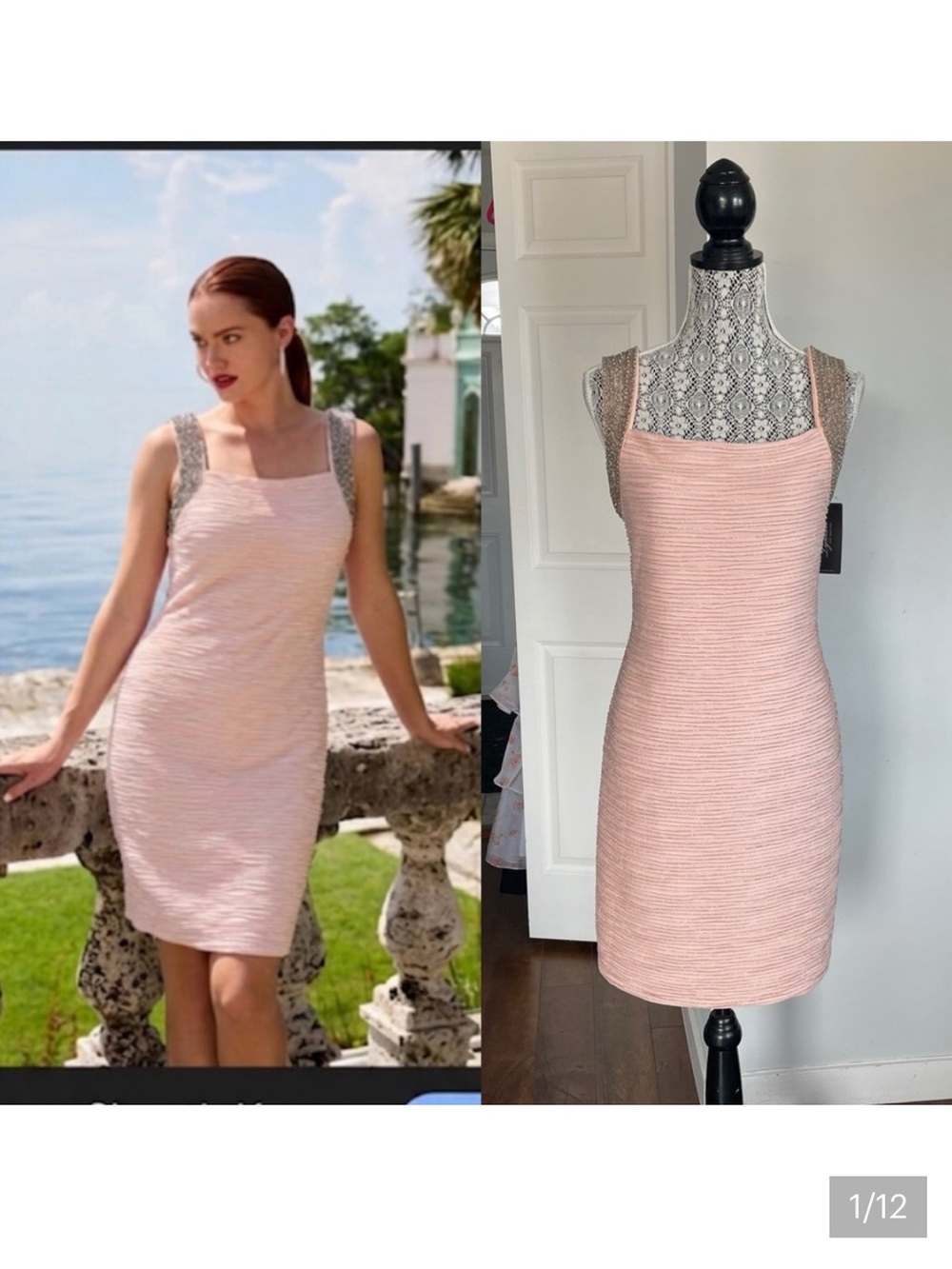 Plus NWT Frank Lyman 🇨🇦 Pink Party Dress W/Silver Beaded Metallic Detail Sz 16